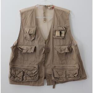 World Famous Fishing Vest Mens Multi Pocket Mesh Back Tan Size L Pre-Owned